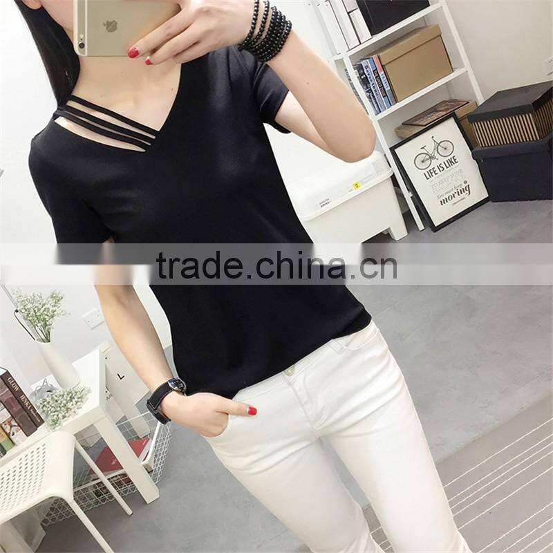 Fashion Design European Style Plain White Women T Shirt Cotton