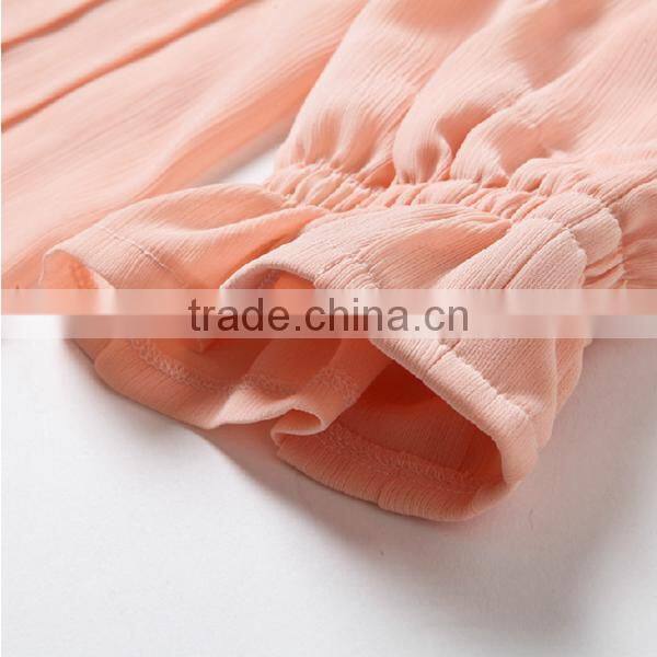 Ladies new fashion autumn Korean style transparent pleated long sleeve chiffon blouse