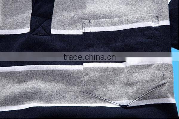 2016 new model 100% cotton mens` short sleeve strip polo shirt with rib collar