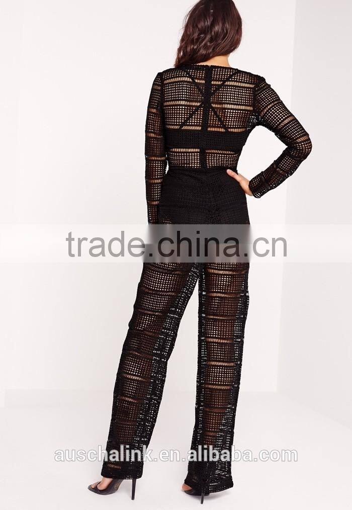 korean style fashion sheer lace jumpsuit new deisign cheap price