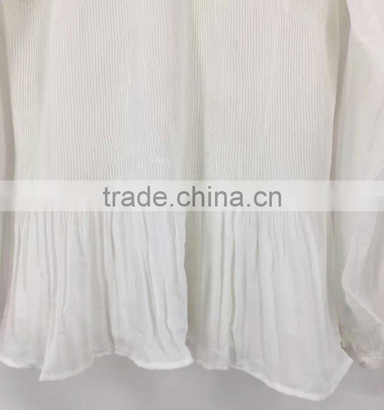 Yiwu stock apparel women pleated transparent sexy chiffon blouse