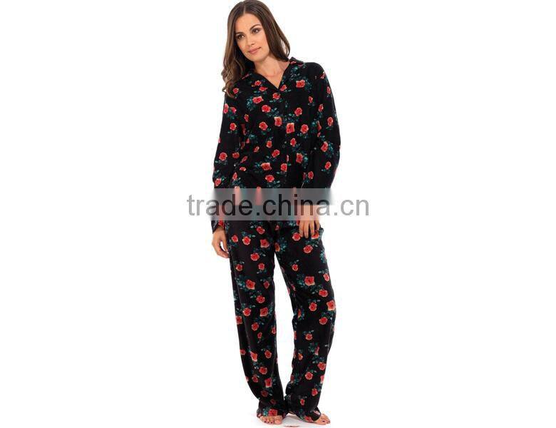 Flowers Flower Print Rose Fleece Warm Winter lady winter pajama