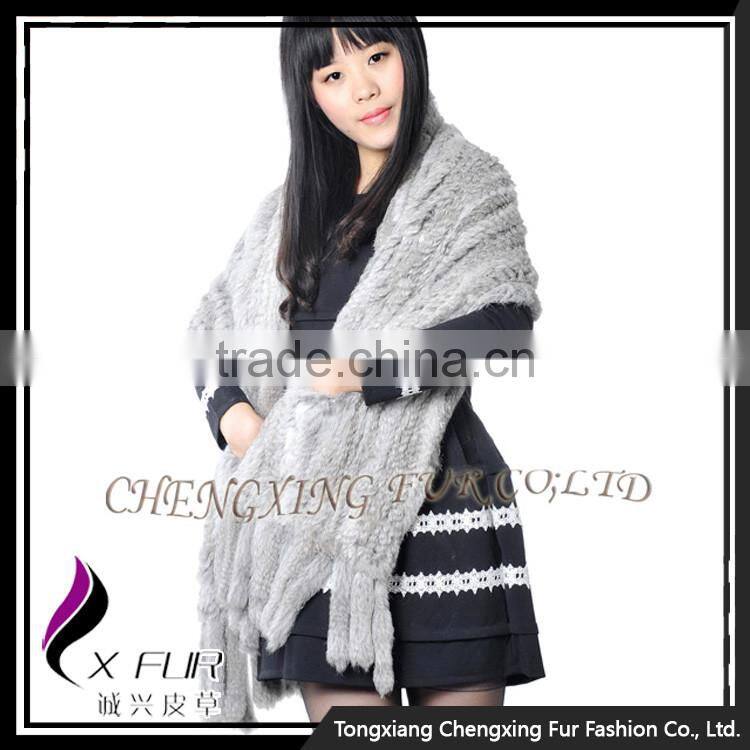 CX-B-01D 2016 Wholesale Stock Knitted Pocket Scarf Rabbit Fur Lady Fur Shawl