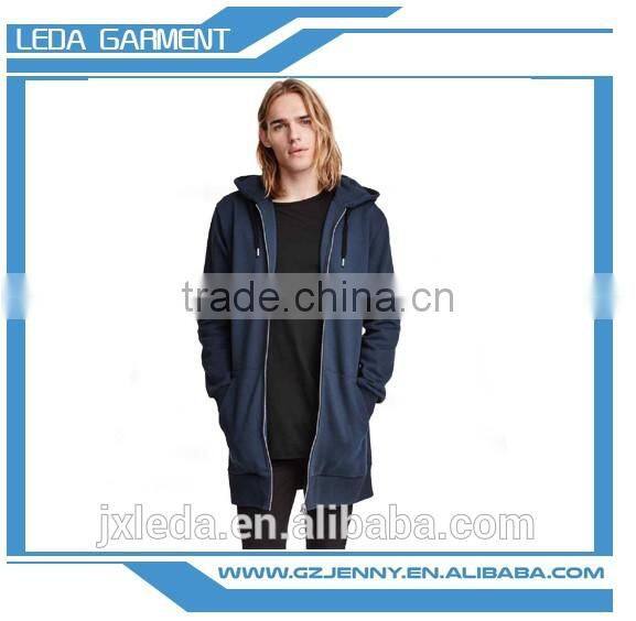 2016 hot sale long plain fleece hoodies for men with zipper