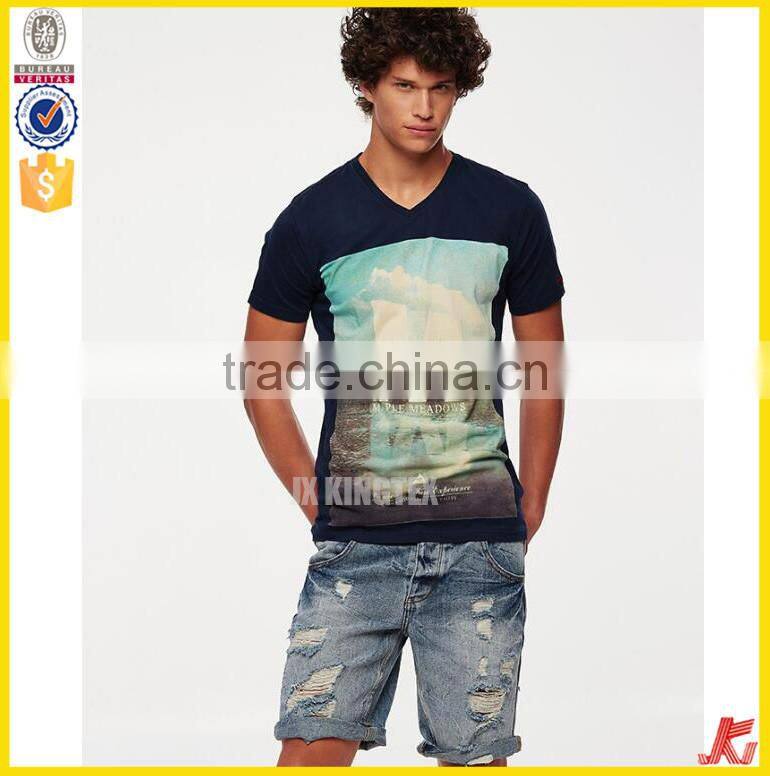 wholesale customize V-neck fashion men's t shirt OEM/ODM