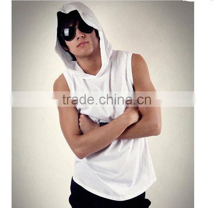 hot sale custom 100% cotton sleeveless plain white pullover hoodie