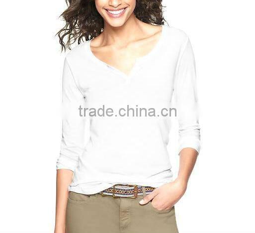 100% cotton womens deep v neck long sleeve t shirts