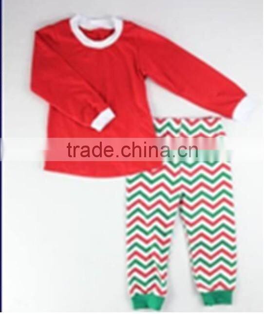 girls Chevron christmas pajamas red top sets children's santa xmas sleepwear