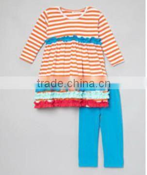 2017 baby girls children sleepwear ruffle pants long sleeve striped outfits with pajamas knit cotton clothing sets