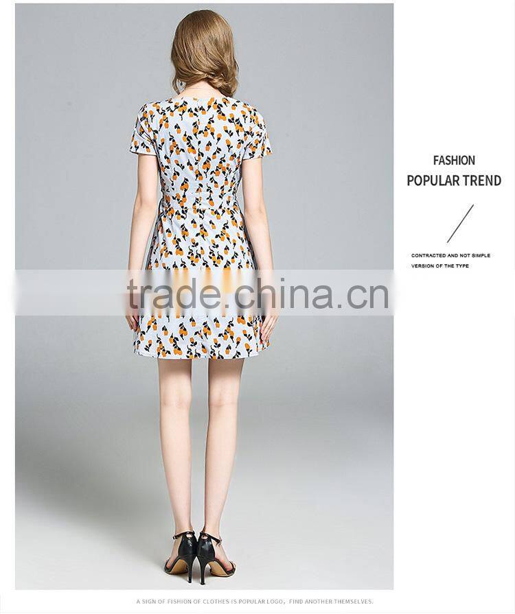 2017 fashion summer for women Fashion elegant breathe printing floral V-neck daliy high-waisted slim dress