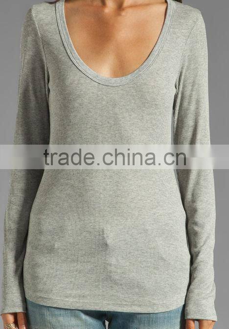 97% rayon 3% spandex melange rib slim fit blank t-shirt