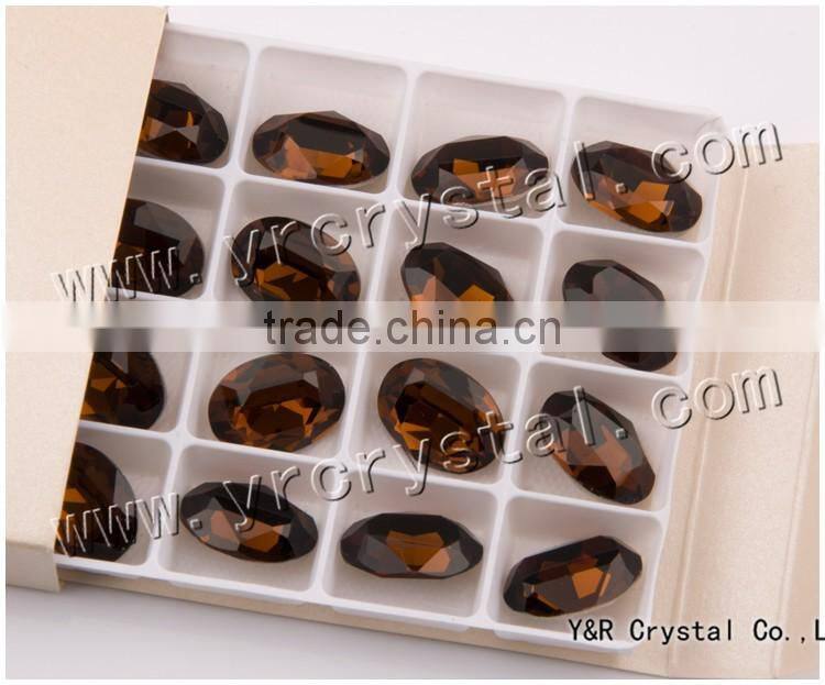 Best quality Crystal Fancy Stone, 10*14mm, 13*18mm Smoked Topaz Point Back Glass Beads