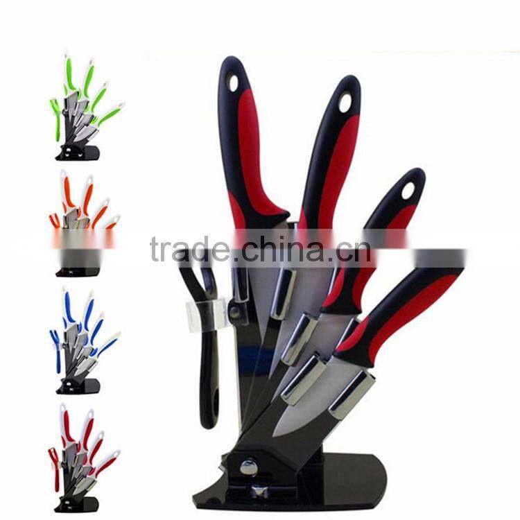 2017 New High Quality Bamboo Handle Ceramic Knife Blade Black Suit Exquisite Kitchen Knife With Holder