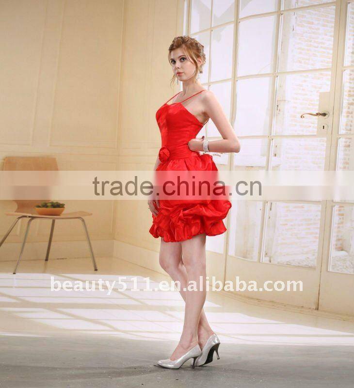 Astergarden Fashionable Short Ruffled Strap Red Cockrail Party Evening Dress as030