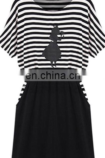 CHEFON Batwing Sleeves Striped Panel Loose casual dresses for women