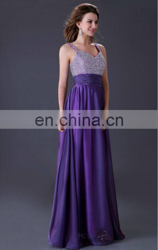 Newest Grace Karin Long Chiffon Beaded elegant Purple Evening Dresses 2015 CL4104-4