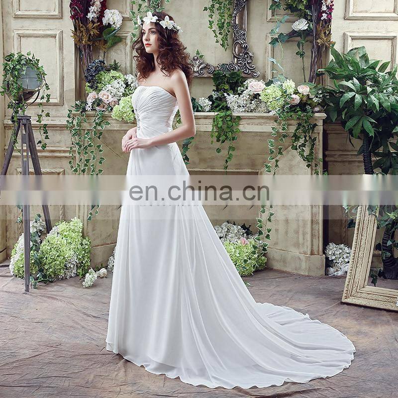Wholesale Strapless Lace-Up Beaded Chiffon Wedding Dresses SQS035