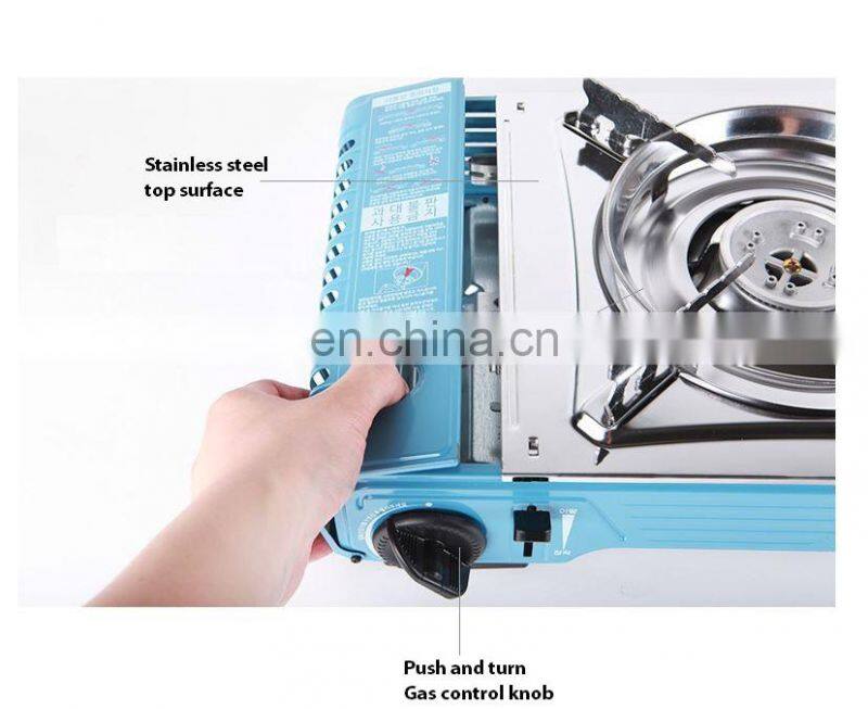 Portable gas stove 2 burner / indoor & outdoor commercial use / safety push gas control knob / stainless steel top