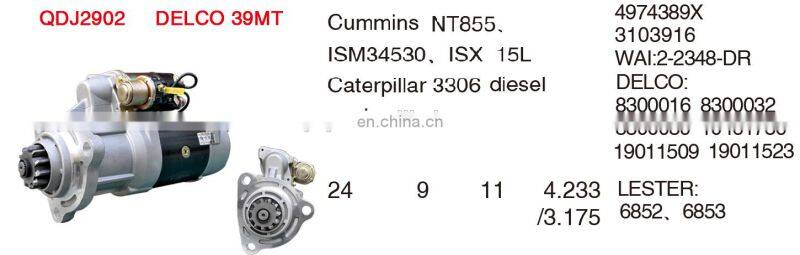 High Quality QDJ2902 DELCO 39MT 61260009130A 24V 9.0KW 10T Motor Starter For Bus/Truck Spare Parts DELCO 39MT Auto Starter