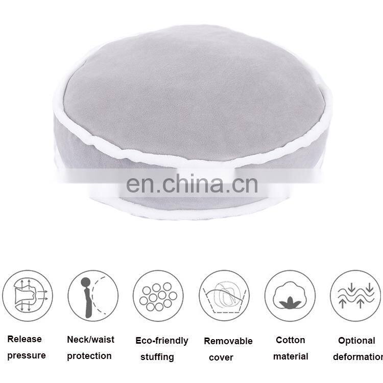 Cheap wholesale grey plush decoration pillows round cake stuffed chair pad round car seat cushion pillow