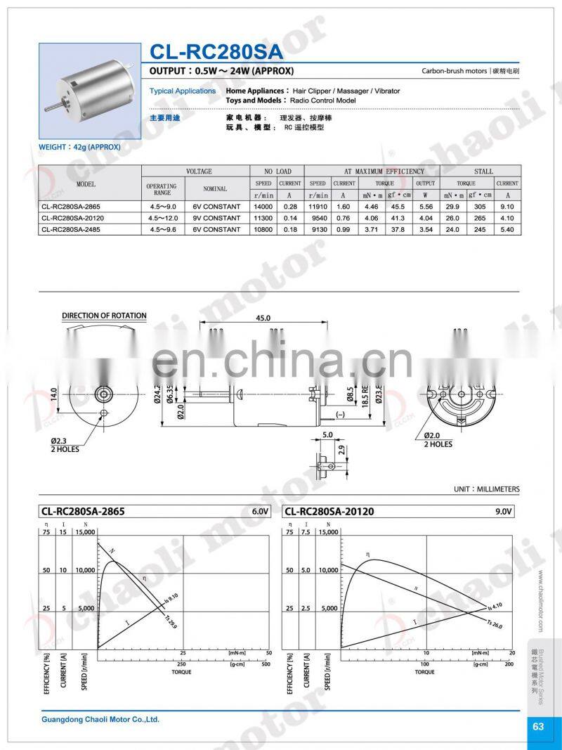 RC-280sa dc motors tattoo 6w 12v, dc motors 6w, dc motors tattoo