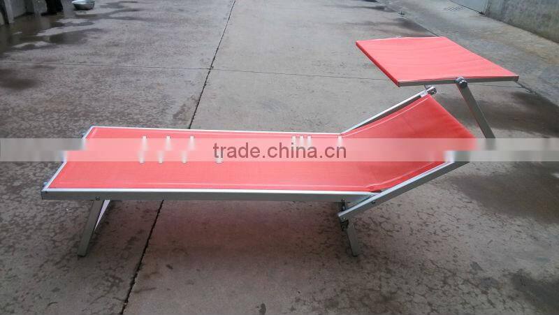 Red Aluminium folding bed with sunshade, sun chaise loungers HQ-8007F