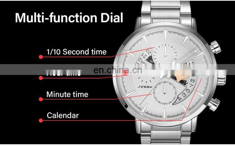 SINOBI Mens Style Watches S9829G Creative Men Watch Luminous with Date Window Chronograph Timepiece Clock Watch