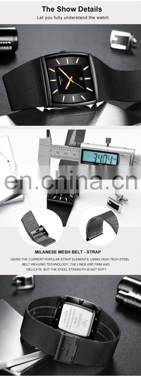 NIBOSI Watches Men Top Brand Luxury Waterproof Sport Watch Men Casual Ultra Thin Mesh Band Quartz Wrist Watch