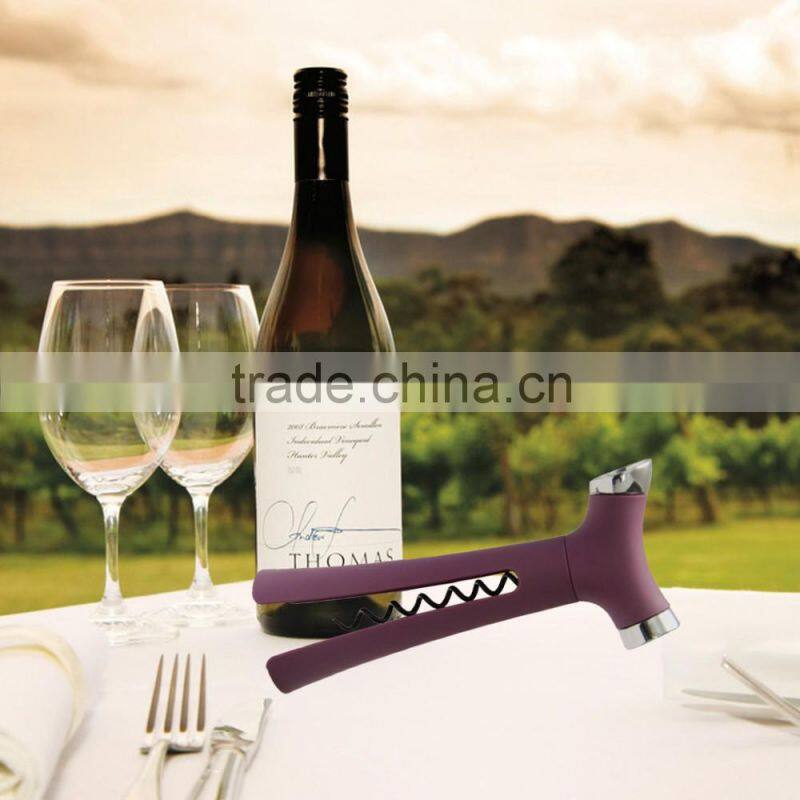 Hot sales 4 in 1 manual wine opener & pourer & stopper & foil cutter with Color Box-Purple