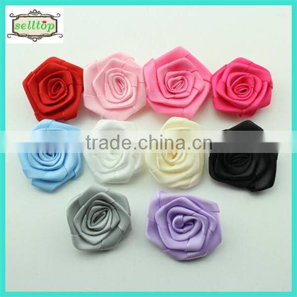 Cheaper hot sale mini 2cm satin fabric flowers for wedding dresses
