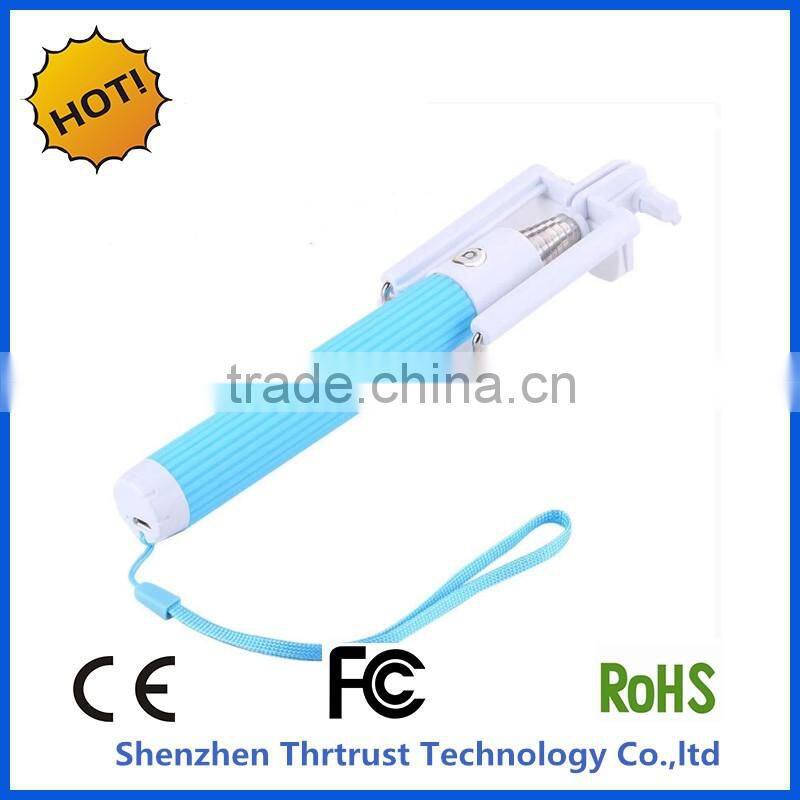 2016 Super mini wired selfie stick all in one foldable colorful selfie stick monopod for iphone/samsung