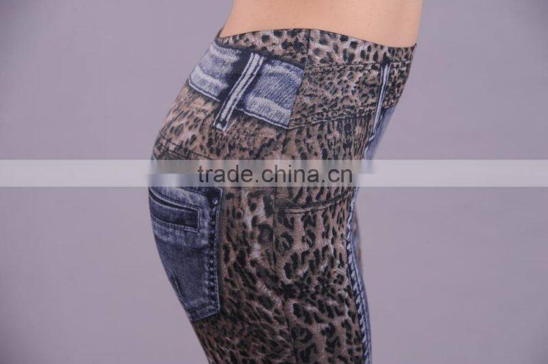 2016 Fashion Leopard Print Denim Stitching Design Women Skinny Denim jeans