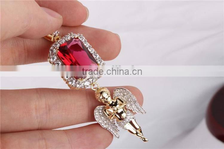 hip hop jewelry red ruby 925 sterling silver angel piece for mens pendant