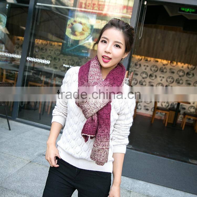 Korea Fashion Ladies Long Acrylic Knit Gradient Scarf