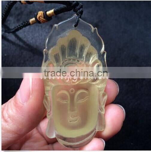 2015 Citrine Natural quartz crystal Bodhisattva Statue Pendant Carved Healing