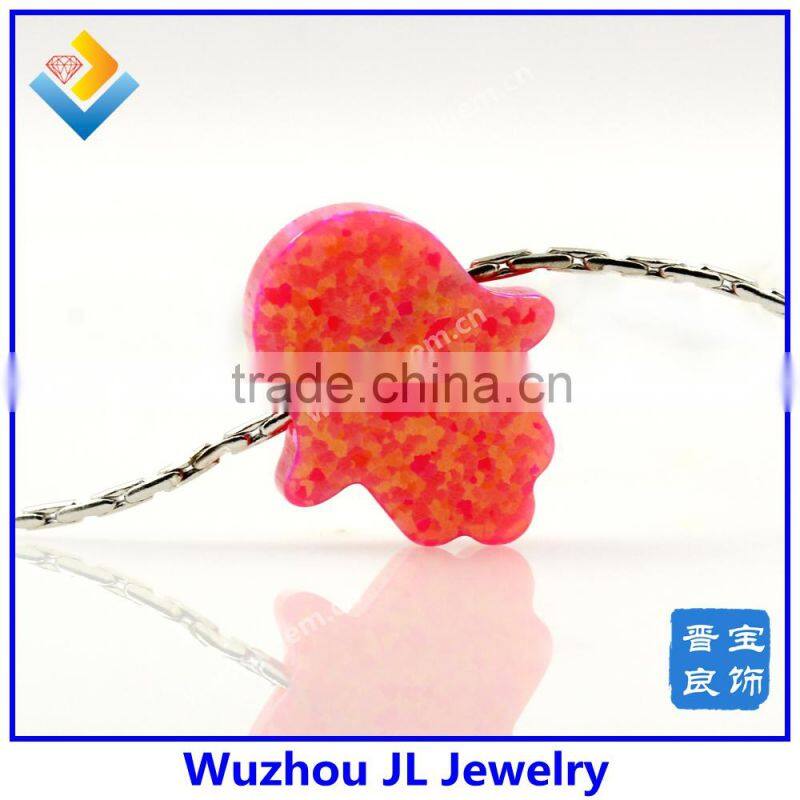 Silver hamsa bracelet / synthetic opal blue opal bracelet