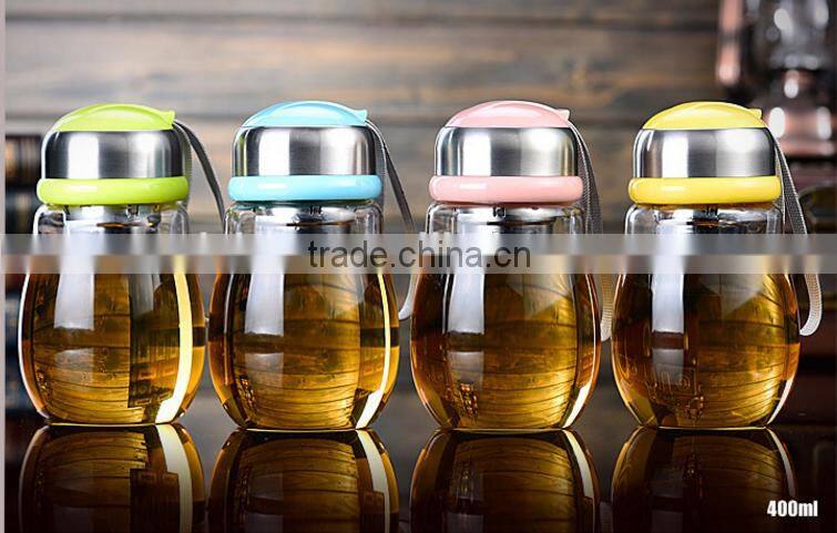 best sell lovely round shape glass tea infuser bottle with sleeve and tea holder