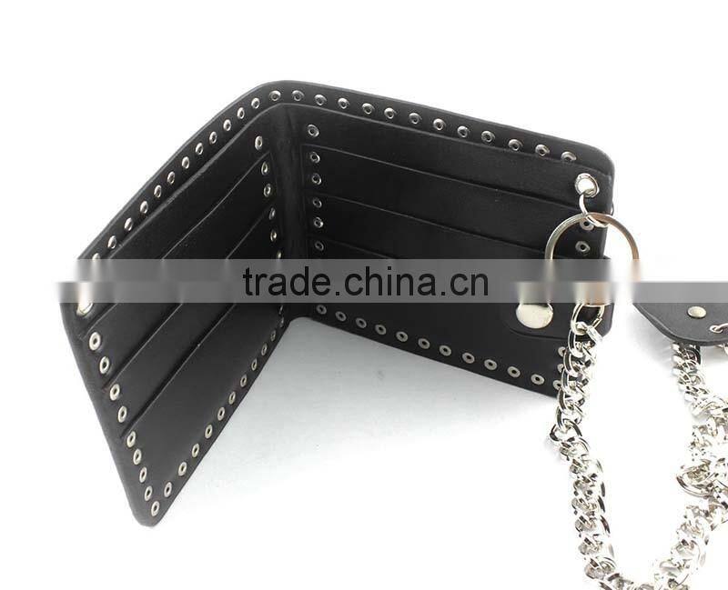 Men's skull biker studded leather unique wallet chains with a jeans long key chain