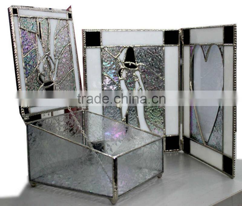 MX020038 china wholesale tiffany style rainbow shine stained glass photo picture frame for fancy wedding gift favor