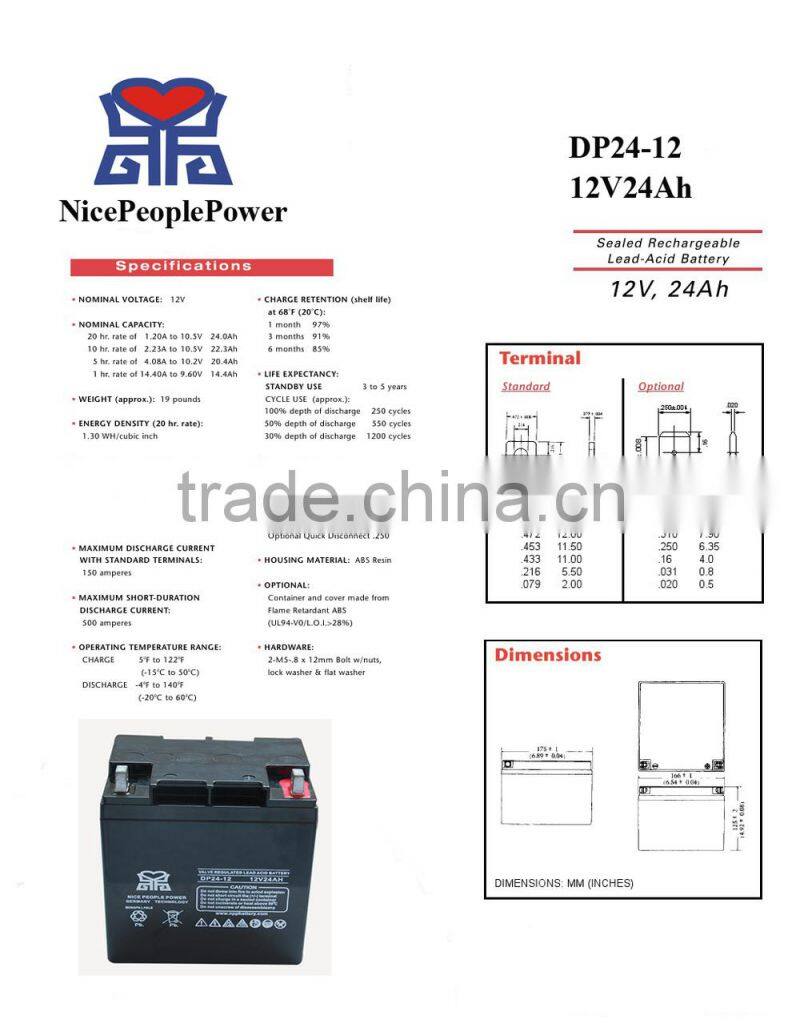 sunlight battery 12v 24ah Vrla battery