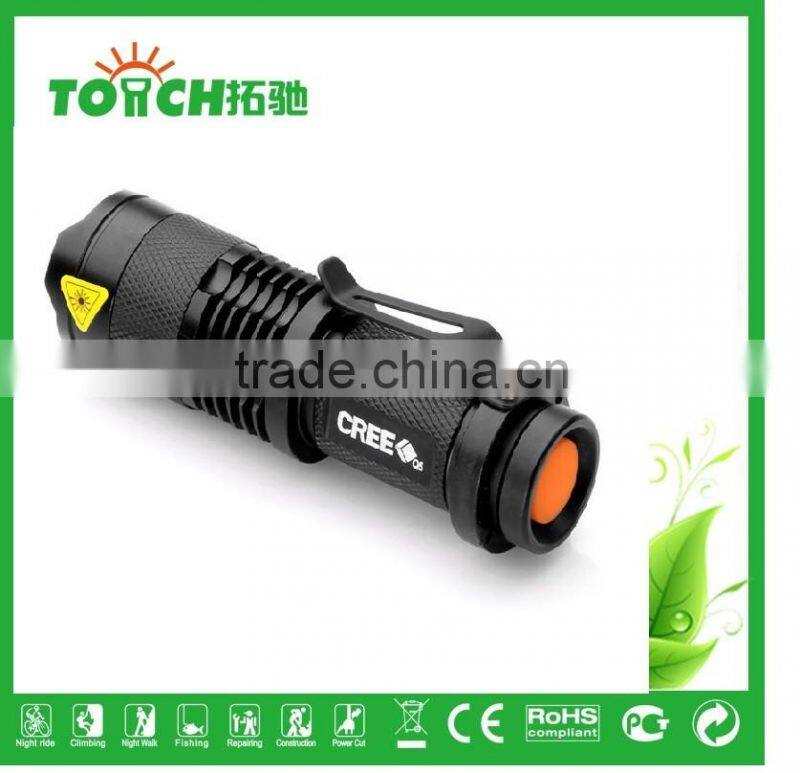 super waterproof mini led flashlight cre e Q5 fouce zoomable mini pocket led lamp 1*14500/AA Battary for outdoor hiking