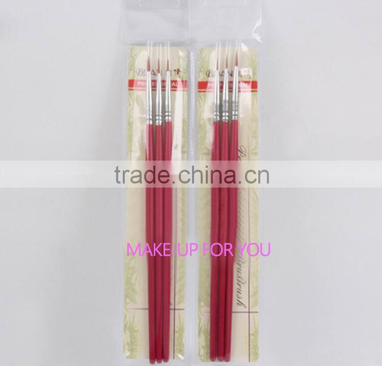 Red wood handle nail art pointed end brush nail art brush 3 point set