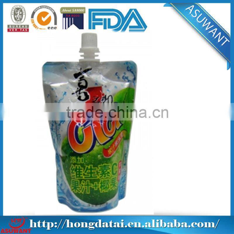 Heal seal aluminum foil liquid stand up pouch with plastic spout with screw cap