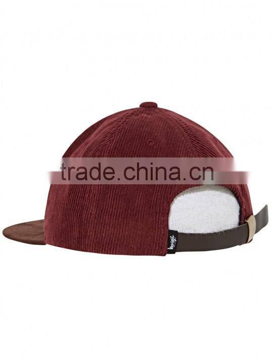 flat brim rat cord ball cap with leather back strap