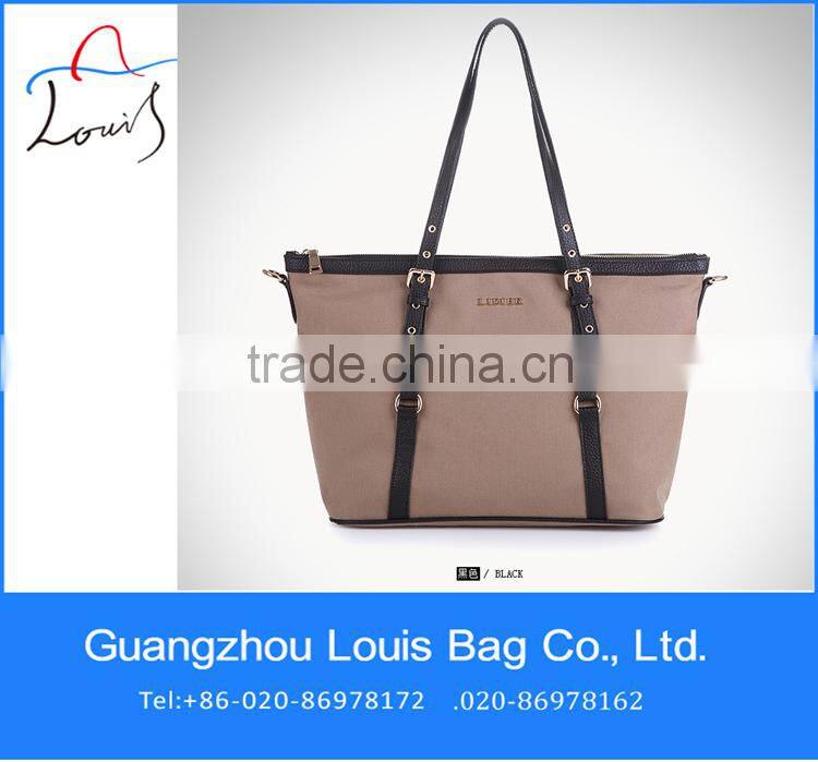elegant ladies canvas handbag genuine cow leather canvas