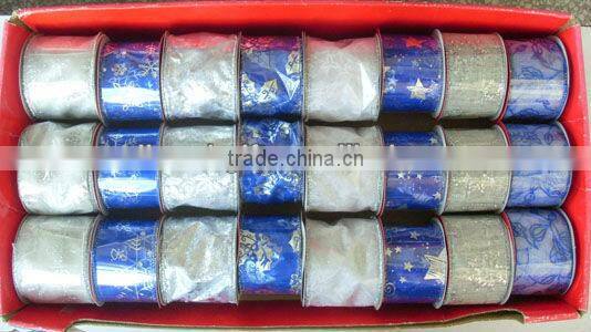 HOT SALE! Wired Gold Edge Trim Printing Woven Fabric Ribbon, Organdy Ribbons
