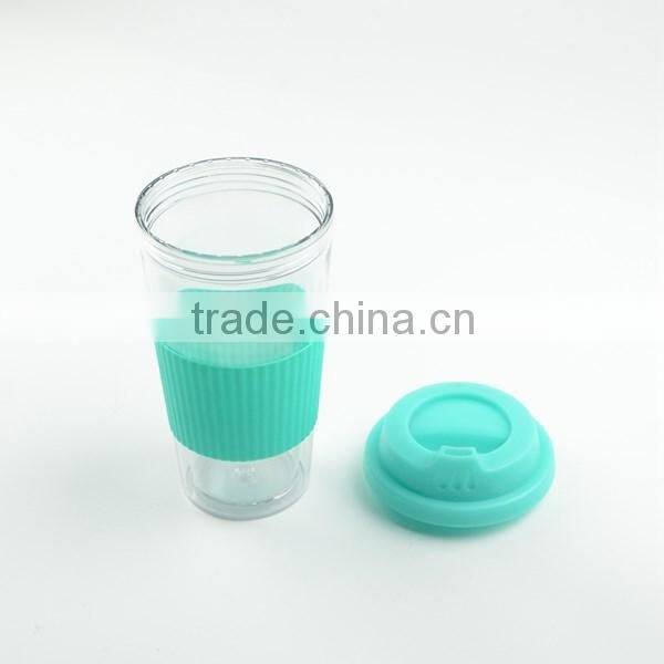 Double Wall PP Plastic Coffee Travel Mug With Silicon Band