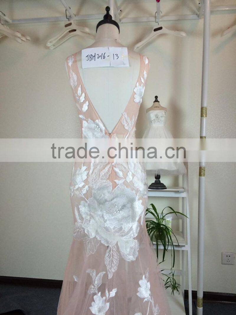 (JBH2016-14) MARRY YOU Transparent Sexy Bare Back Evening Dress