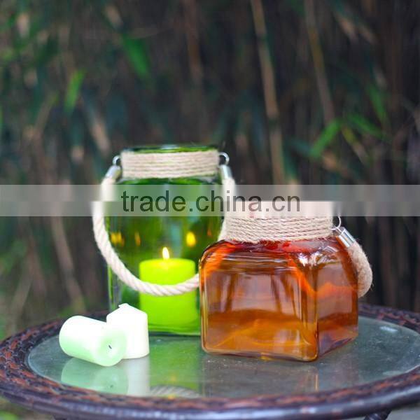 large capacity colored frosted glass candle holder with handle