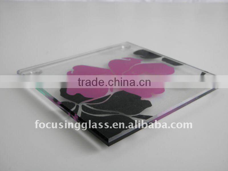 Flower Pattern Decal Tempered Glass Coaster